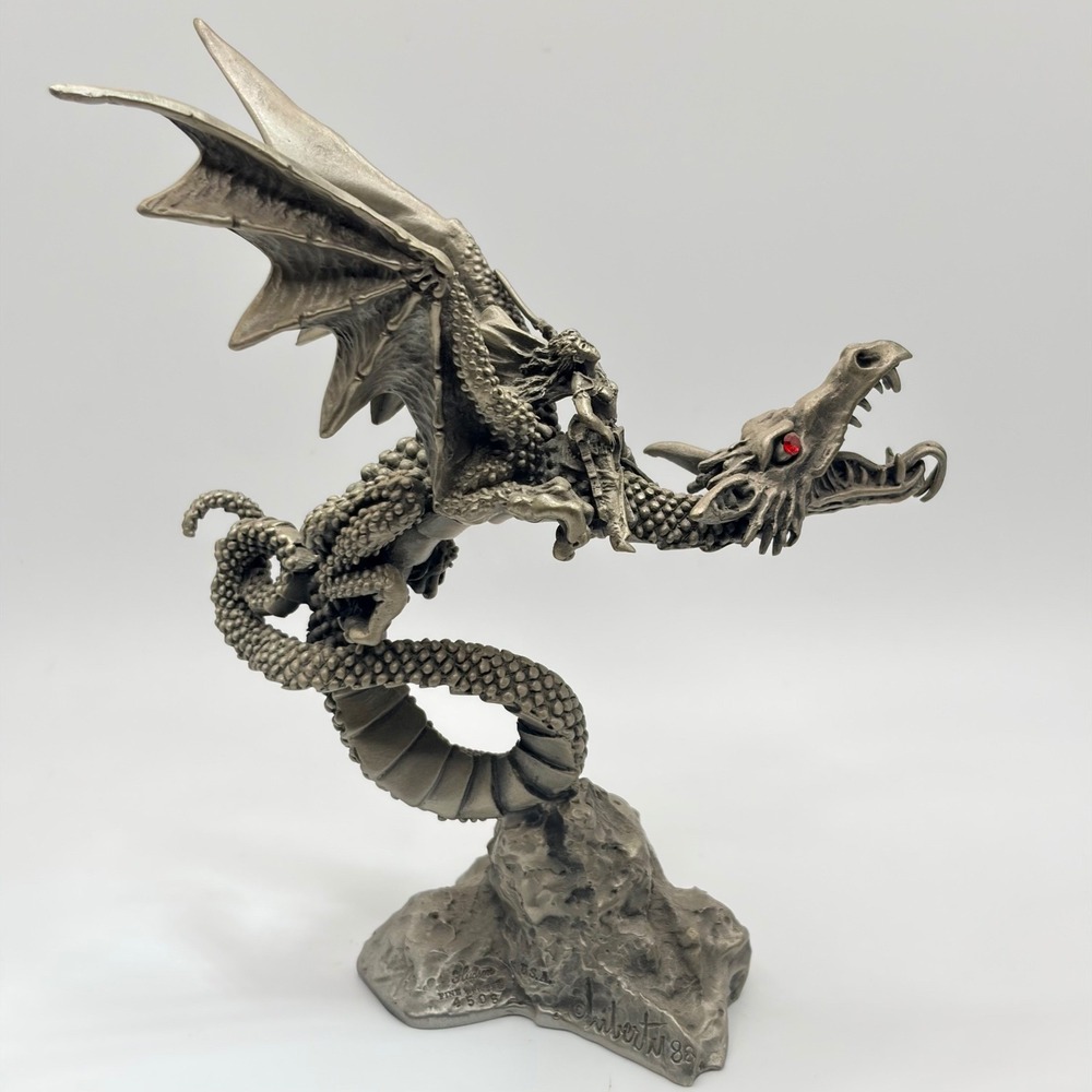 Hudson Fine Pewter Dragon‎ w/ Woman Rider Figurine 4508 "Liberty" 1988 HTF